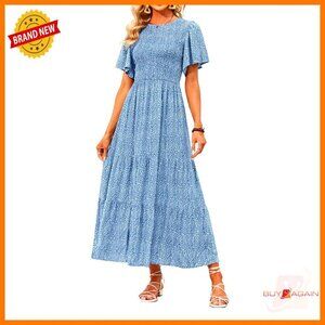 Floral Print Maxi Dress Boho Chic Summer Casual Smocked Bust Flowy Tiered